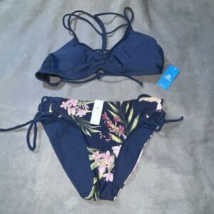 Cupshe Women's Bikini 2 Piece Swimsuit Navy Floral Size Large NWT